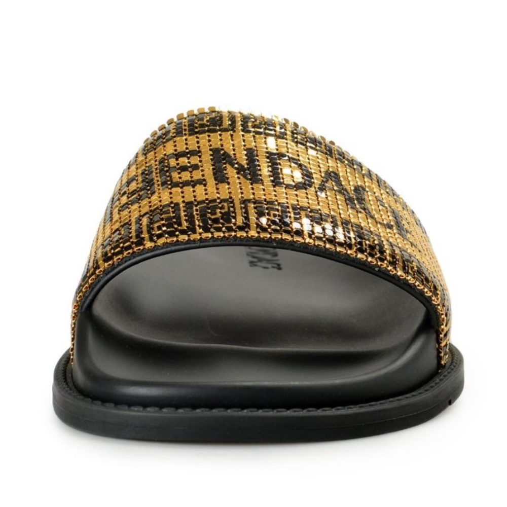 NWT FENDI NIB BLK/GOLD METAL MESH LOGO POOL SLIDES MADE IN ITALY 39EU 8.5 - Picture 9 of 14
